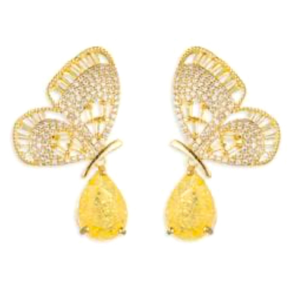 EYE CANDY Luxe 18K Goldplated & Cubic Zirconia Monarch Butterfly Dangle Earrings